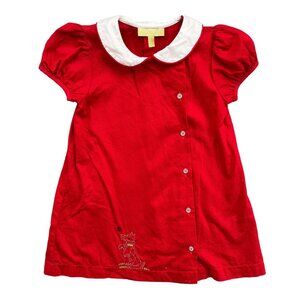 Pixie Lily Corduroy Dress Girls Red Dog Embroidered Button Up Puff Sleeve Size 4